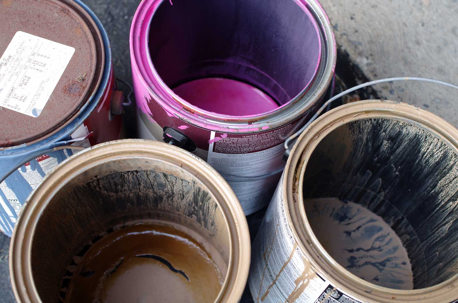 Empty paint cans for recycling
