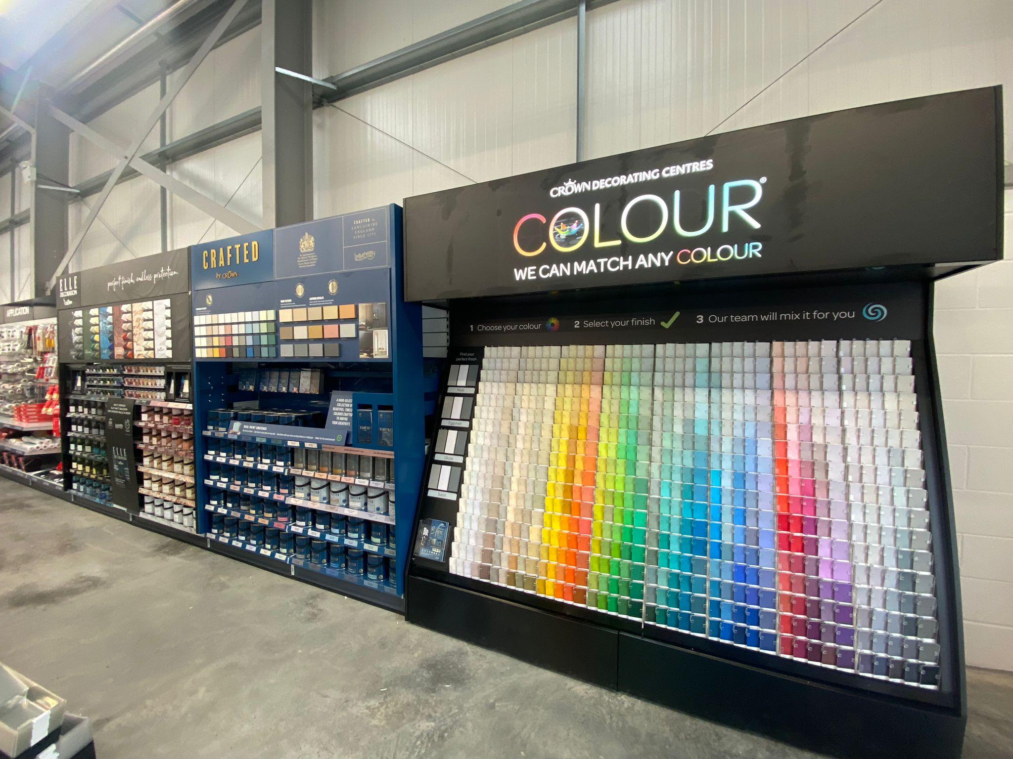 Crown colour wall at the Crown Decorating Centre in Elgin, Scotland